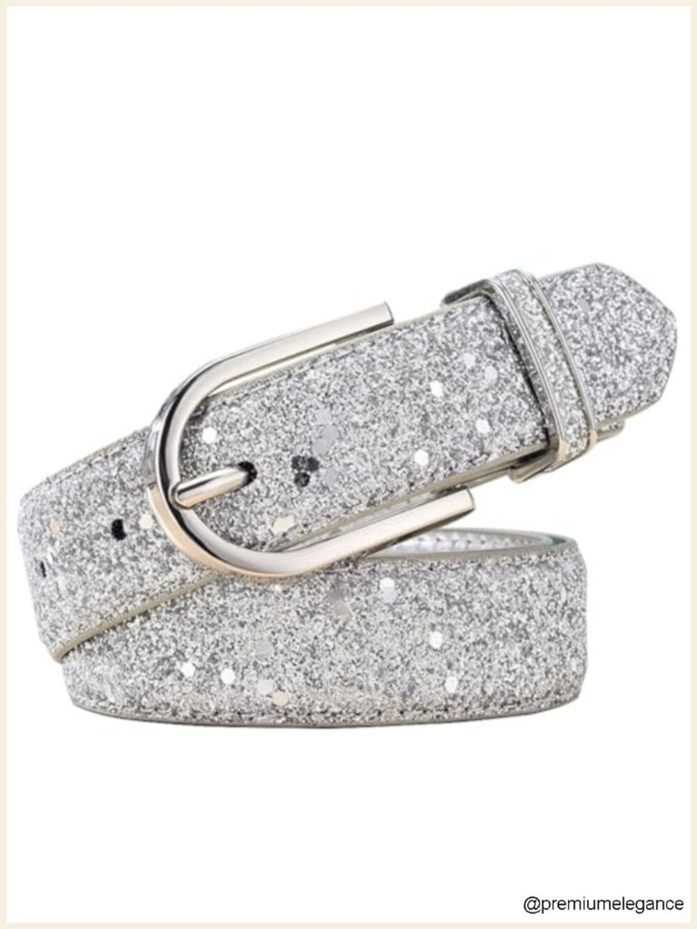 Sparkly PU Leather Belt for Women Skinny Sequin Waist Belt
